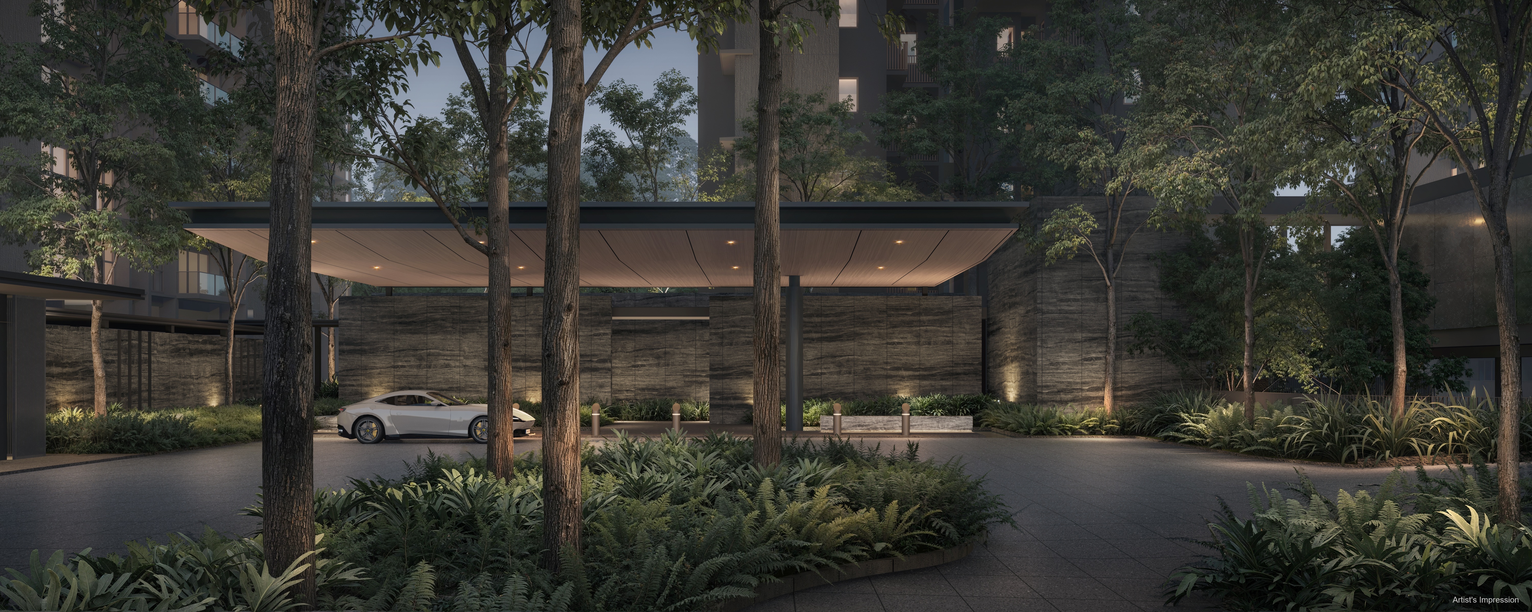 Dunearn House grand arrival porte-cochere at night